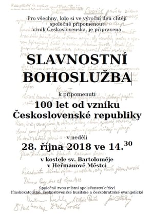 Plakát: Slavnostní bohoslužba k připomenutí 100 let od vzniku Československé republiky, 28. 10. 2018 v 14.30, kostel sv. Bartoloměje v Heřmanově Městci