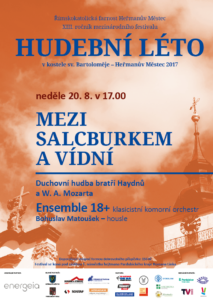 Plakát: Hudební léto, Mezi Salcburkem a Vídní, 20. 8. 2017 v 17.00, kostel sv. Bartoloměje