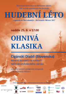 Plakát: Hudební léto, Ohnivá klasika, 25. 6. 2017 v 17.00, nádvoří zámku