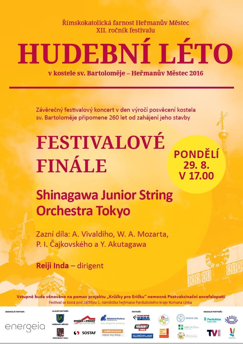 Plakát: Hudební léto, Festivalové finále, 29. 8. 2016 v 17.00, kostel sv. Bartoloměje