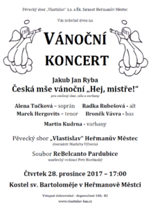 Plakát: Vánoční koncert, Jakub Jan Ryba: Česká mše vánoční, 28. 12. 2017 v 17.00, kostel sv. Bartoloměje