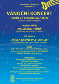 Plakát: Vánoční koncert, 17. 12. 2017 v 16.30, Sokolovna v Heřmanově Městci