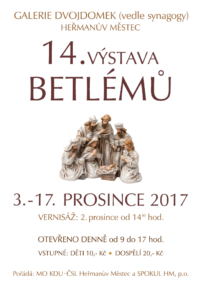 Plakát: 14. výstava betlémů, 3. – 17. 12. 2017, Galerie Dvojdomek v Heřmanově Městci