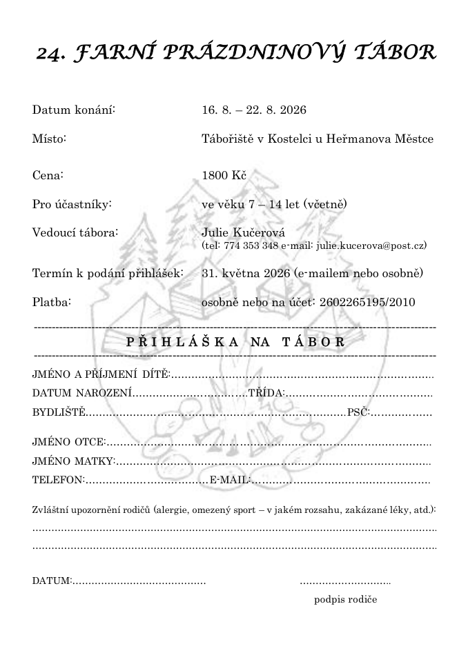 Přihláška na farní tábor 2026