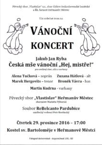 Plakát: Vánoční koncert, Jakub Jan Ryba: Česká mše vánoční, 29. 12. 2016 v 17.00, kostel sv. Bartoloměje