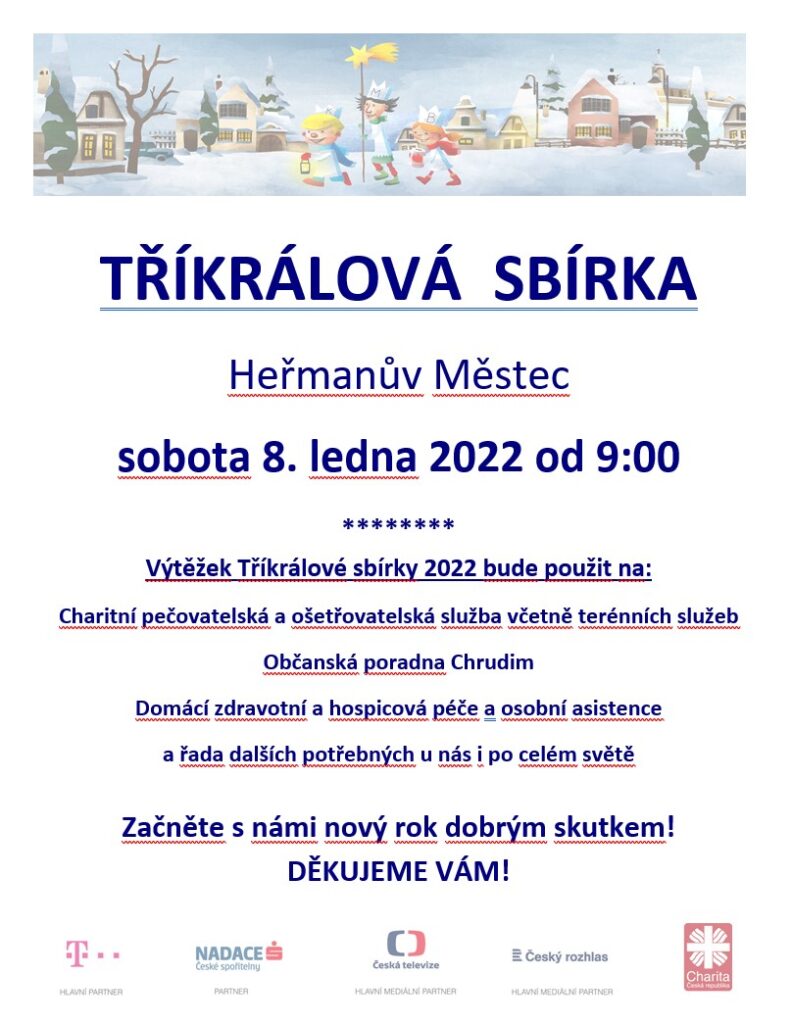 Plakát: Tříkrálová sbírka, 8. 1. 2022 od 9.00, Heřmanův Městec