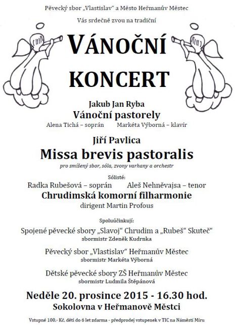 Plakát: Vánoční koncert, 20. 12. 2015 v 16.30, Sokolovna v Heřmanově Městci