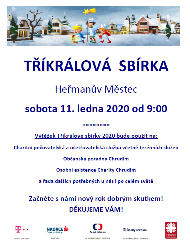 Plakát: Tříkrálová sbírka, 11. 1. 2020 od 9.00, Heřmanův Městec